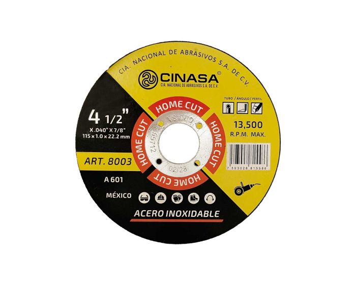 Disco para corte de acero inoxidable 4-1/2" 8003 Cinasa