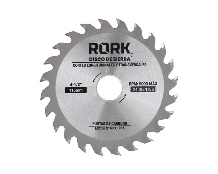 Disco sierra para corte de madera con puntas de carburo 4-1/2" x 24 D MRK-035 RORK