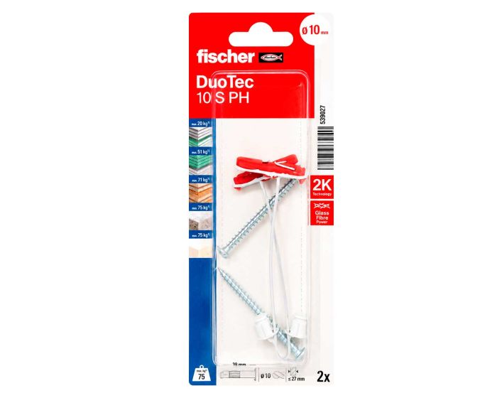 Kit de 2 anclajes para panel de yeso 10 S PH DuoTec con tornillos 539027 Fischer