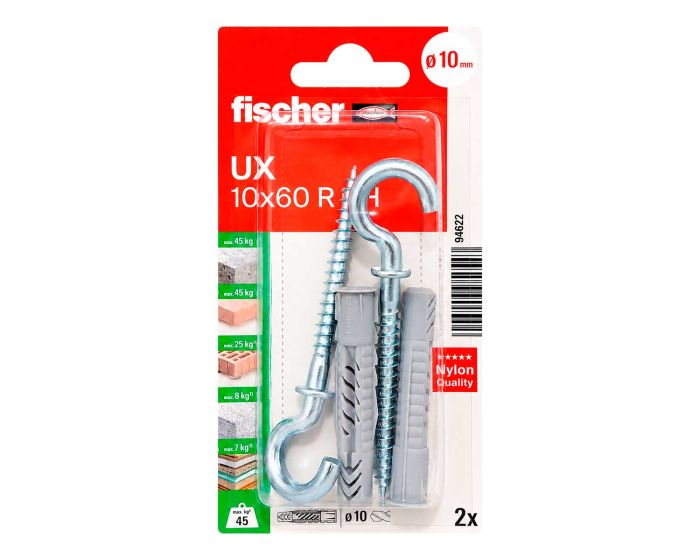 Kit de 2 taquetes universales UX 10x60 R RH con alcayatas roscadas 94622 Fischer