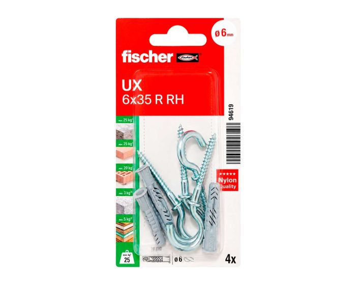 Kit de 2 taquetes universales UX 6x35 R RH con alcayatas roscadas 94619 Fischer