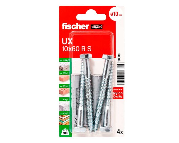 Kit de 4 taquetes universales UX 10x60 R S con tornillos 90880 Fischer