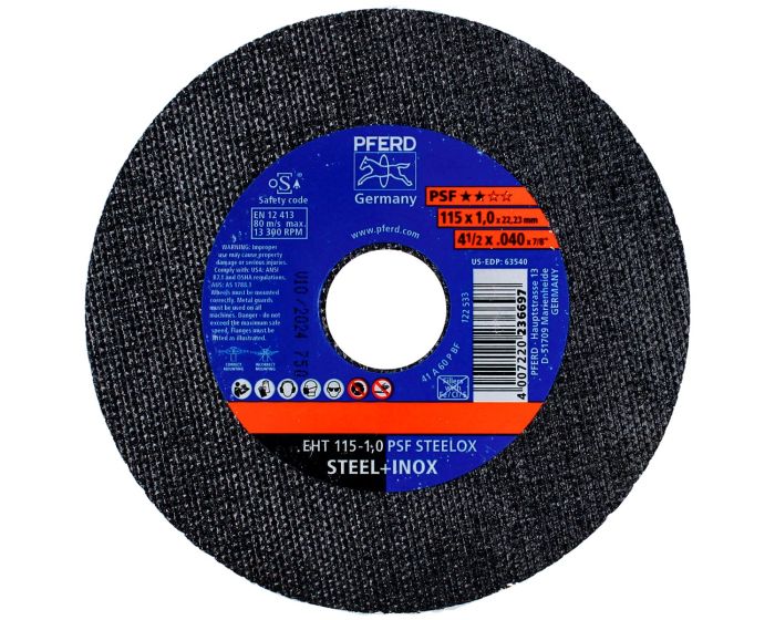 Disco para corte de acero inoxidable 4-1/2" PSF STEELOX PFERD