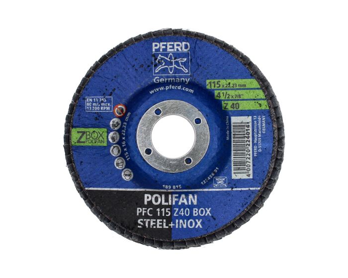 Disco laminado POLIFAN PSF 115 Z40 BOX 4-1/2" para acero inoxidable PFERD