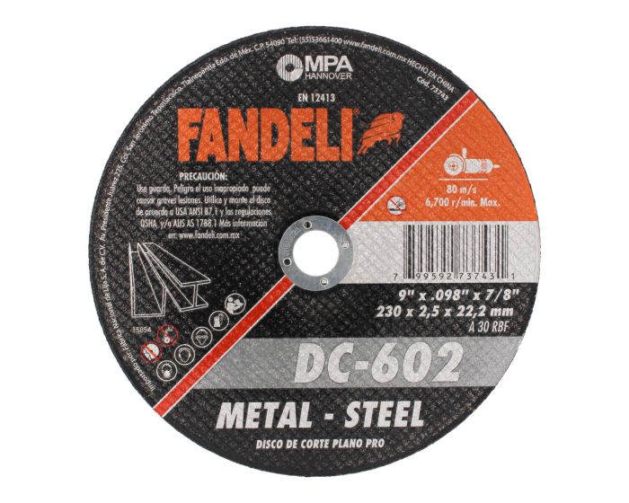 Disco de corte plano PRO para metal 9" DC-602 Fandeli