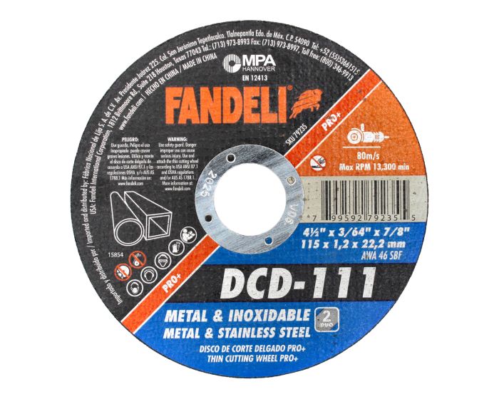 Disco para corte de metal y acero inoxidable 4-1/2" DCD-111 Fandeli