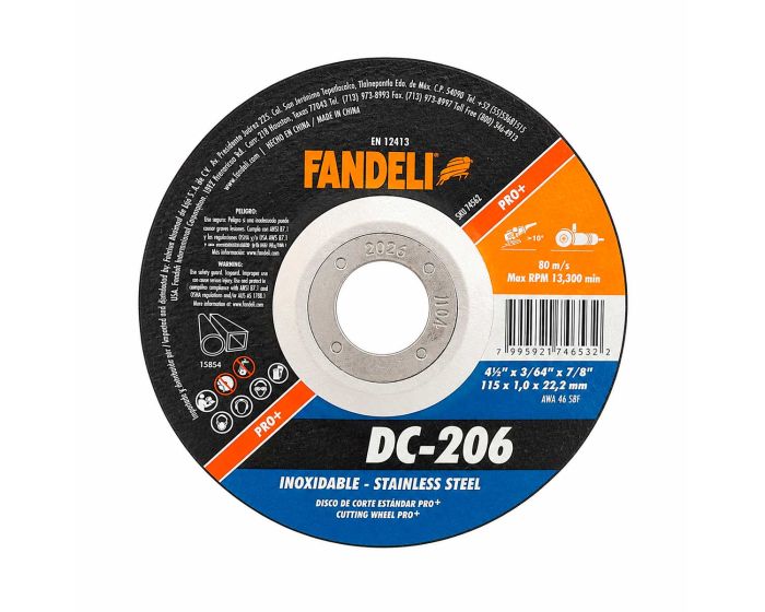 Disco para corte de acero inoxidable 4-1/2" DC-206 Fandeli