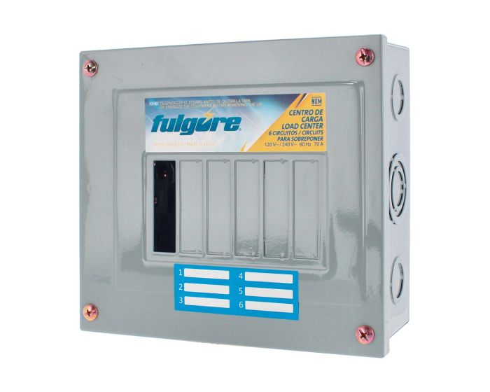 Centro de carga de 6 unidades 70 Amp de sobreponer FU1402 Fulgore