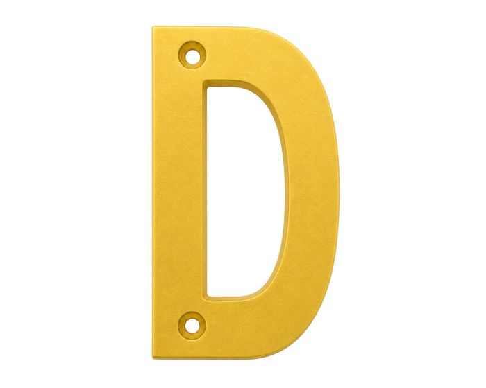 Letra "D" decorativa 83 mm de aluminio dorado