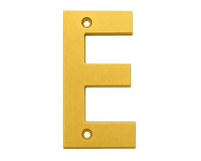 Letra "E" decorativa 83 mm de aluminio dorado