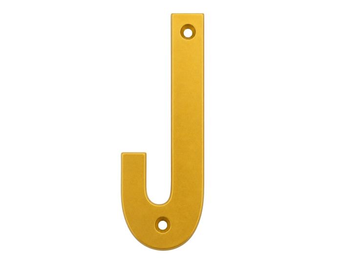 Letra "J" decorativa 83 mm de aluminio dorado