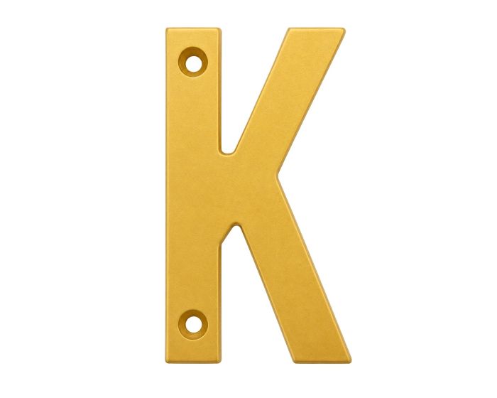 Letra "K" decorativa 83 mm de aluminio dorado