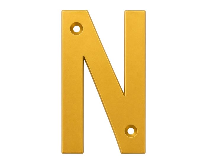 Letra "N" decorativa 83 mm de aluminio dorado