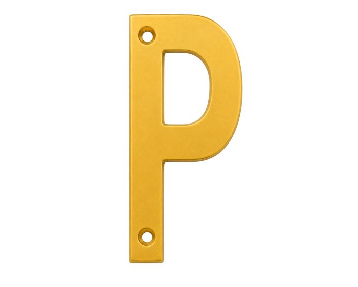 Letra "P" decorativa 83 mm de aluminio dorado