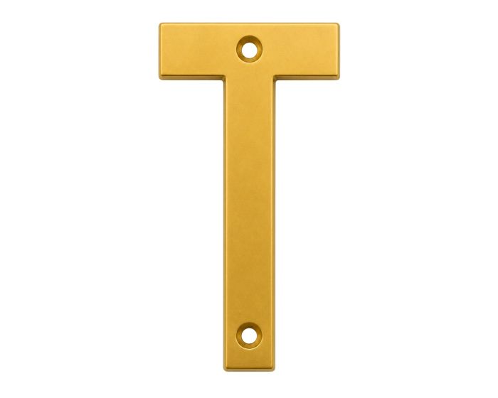 Letra "T" decorativa 83 mm de aluminio dorado