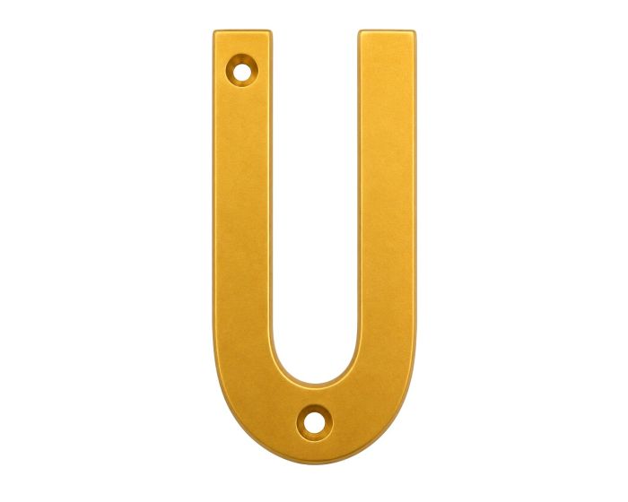 Letra "U" decorativa 83 mm de aluminio dorado