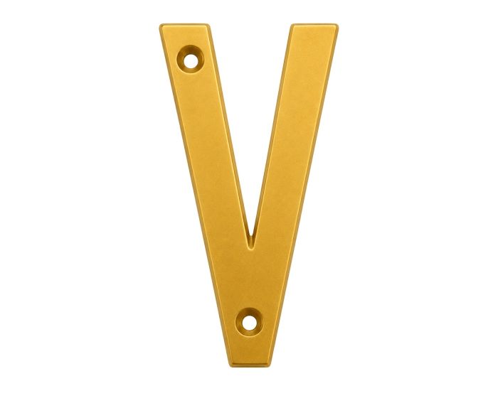 Letra "V" decorativa 83 mm de aluminio dorado