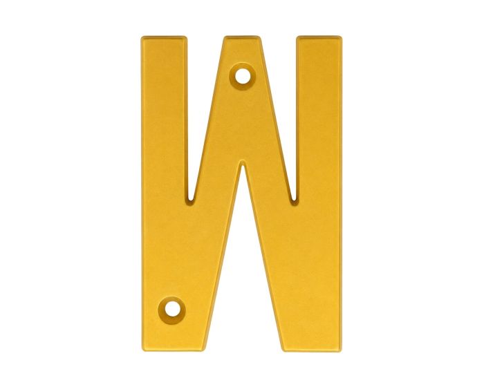 Letra "W" decorativa 83 mm de aluminio dorado