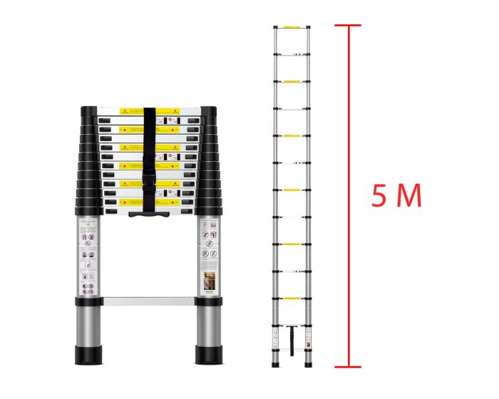 Escalera telescópica de aluminio de 5 Metros multiusos