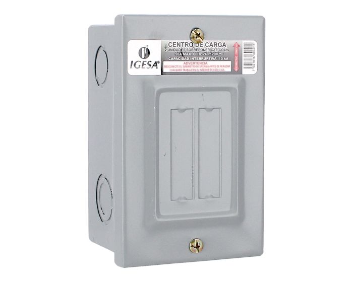Centro de carga de 2 unidades 50 Amp de sobreponer CC02S IGESA