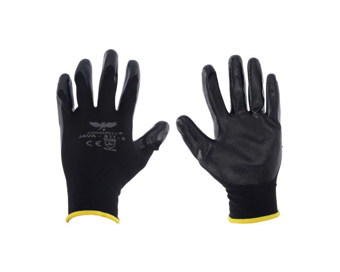 Guante de nylon negro con nitrilo sólido 811-8 JAVASAFETY