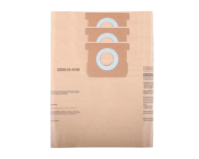 Bolsa de filtro de polvo desechable para aspiradora 3 piezas DXVA19-4104 Dewalt