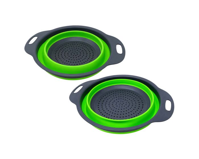 Colador plegable de silicón con asas Verde