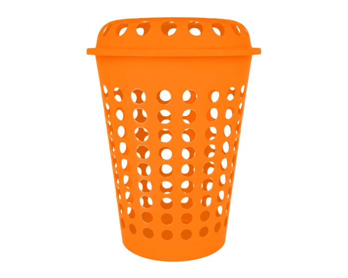 Cesto para ropa plástico con tapa naranja