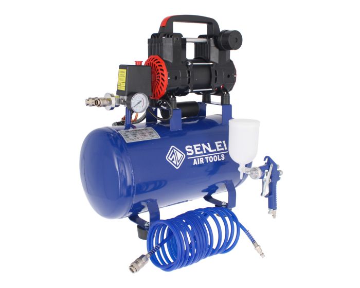Kit de Compresor libre de aceite 850 W + pistola de gravedad + manguera de 5 metros OLF551 Senlei