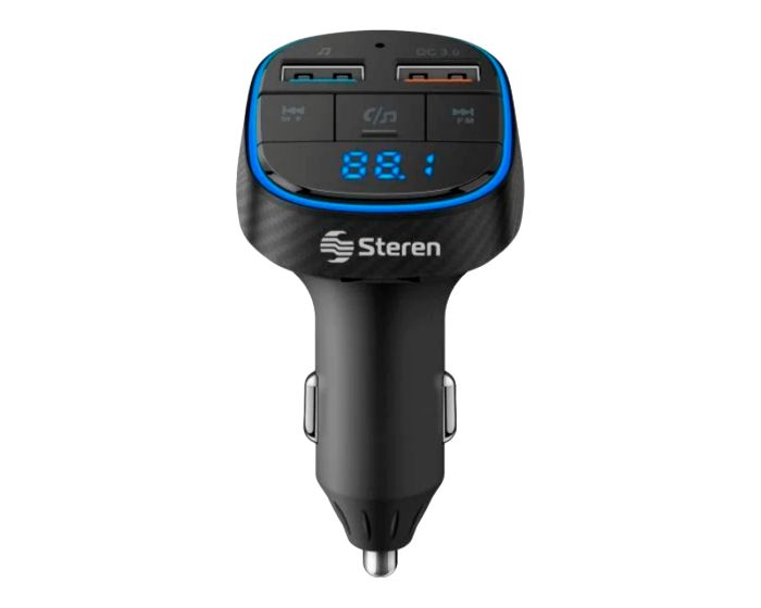 Transmisor FM Bluetooth con cargador Turbo Charge, reproductor MP3 y medidor de voltaje de batería FMT-872 Steren