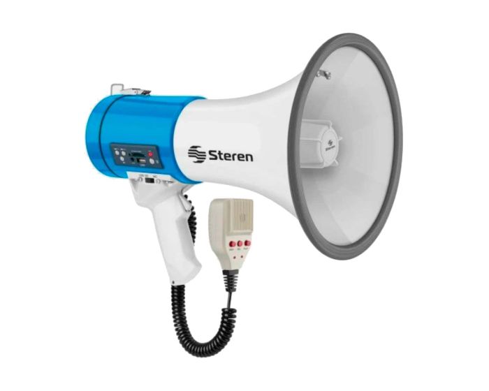 Megáfono de 25 W con grabador de voz, reproductor MP3 y micrófono tipo patrullero MG-265 Steren