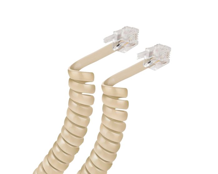 Cable espiral plug a plug RJ9 de 4.5m para auricular telefónico marfil 302-015 Steren