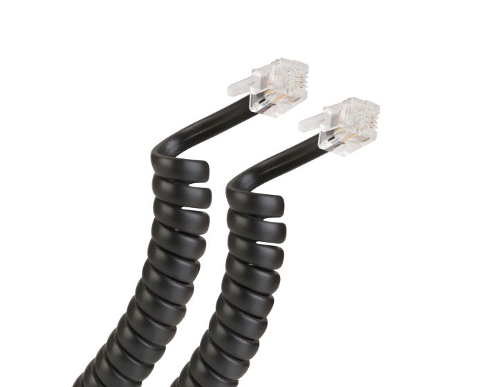 Cable espiral plug a plug RJ9 de 4.5m para auricular telefónico negro 302-015N Steren