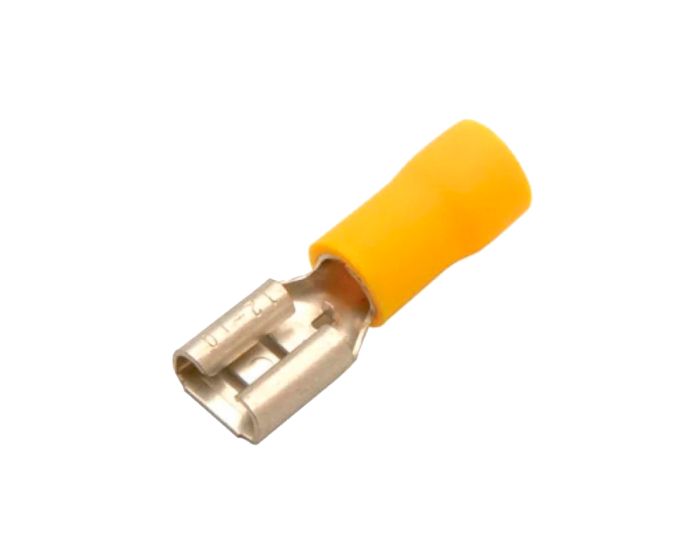 Terminal de latón tipo faston, hembra, con forro amarillo TFAA-1/4L Steren
