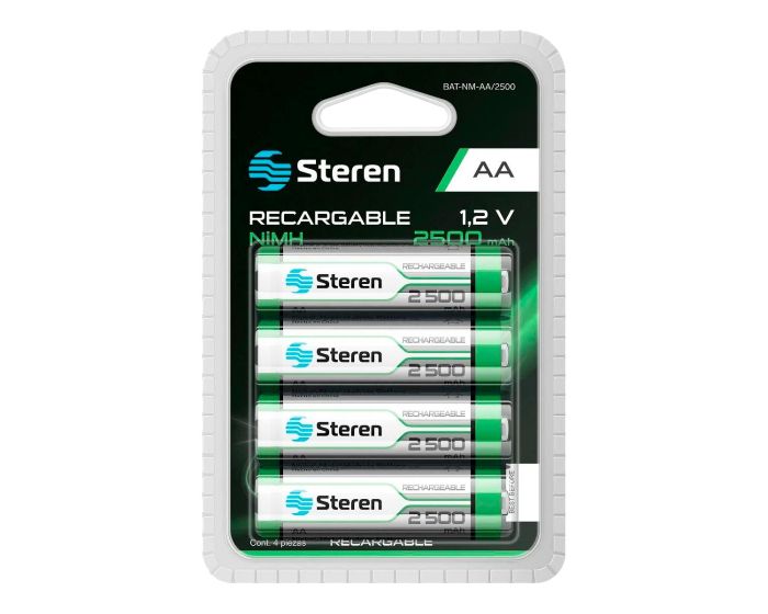 Paquete de 4 pilas recargables de alta capacidad "AA" NiMH 2500 mAh BAT-NM-AA/2500 Steren