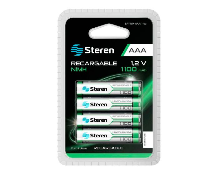 Paquete de 4 pilas recargables de alta capacidad "AAA" NiMH 1100 mAh BAT-NM-AAA/1100 Steren