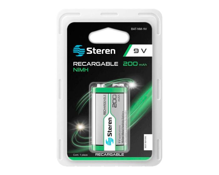 Pila recargable NiMH "9V" (cuadrada) 200 mAh BAT-NM-9V Steren