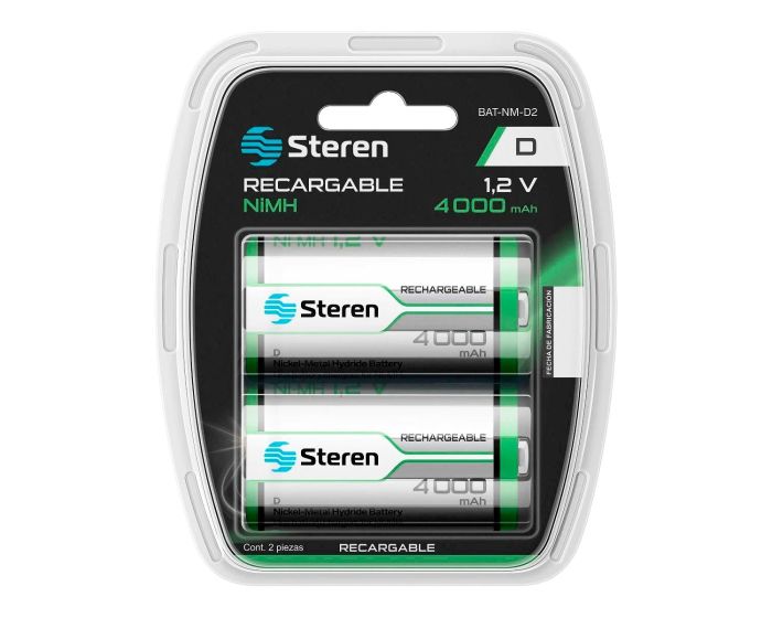 Paquete de 2 pilas recargables "D" NiMH 4000 mAh BAT-NM-D2 Steren