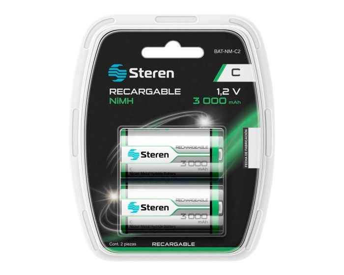Paquete de 2 pilas recargables "C" NiMH 3000 mAh BAT-NM-C2 Steren