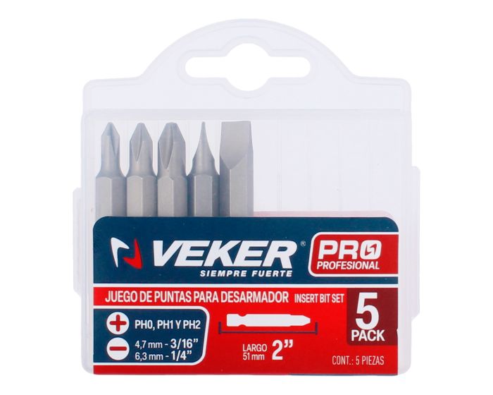 Puntas para desarmador combinadas de 2" con 5 piezas 12372 Veker