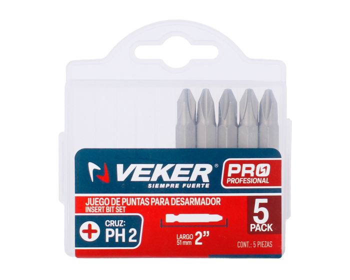 Puntas Phillips PH2 para desarmador de 2" con 5 piezas 12380 Veker