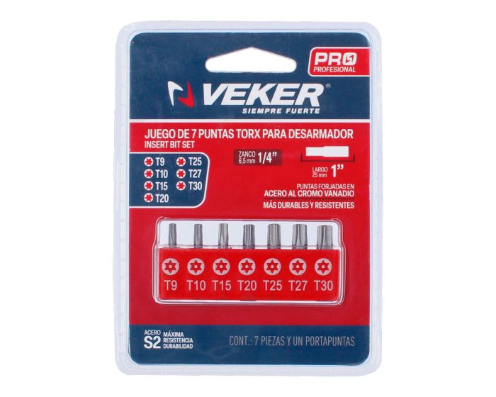 Juego de puntas TORX combinadas de 1" con 7 piezas 12390 Veker