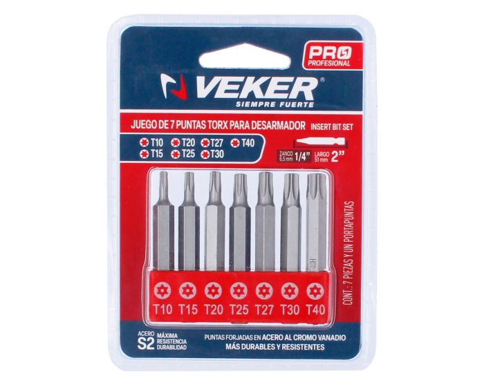 Juego de puntas TORX combinadas de 2" con 7 piezas 12391 Veker