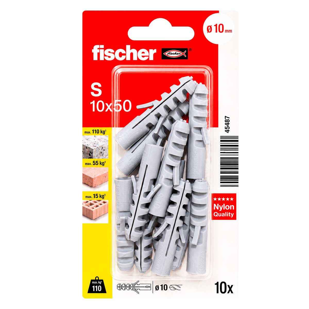 Kit de 10 taquetes de expansión S 10x50 45487 Fischer