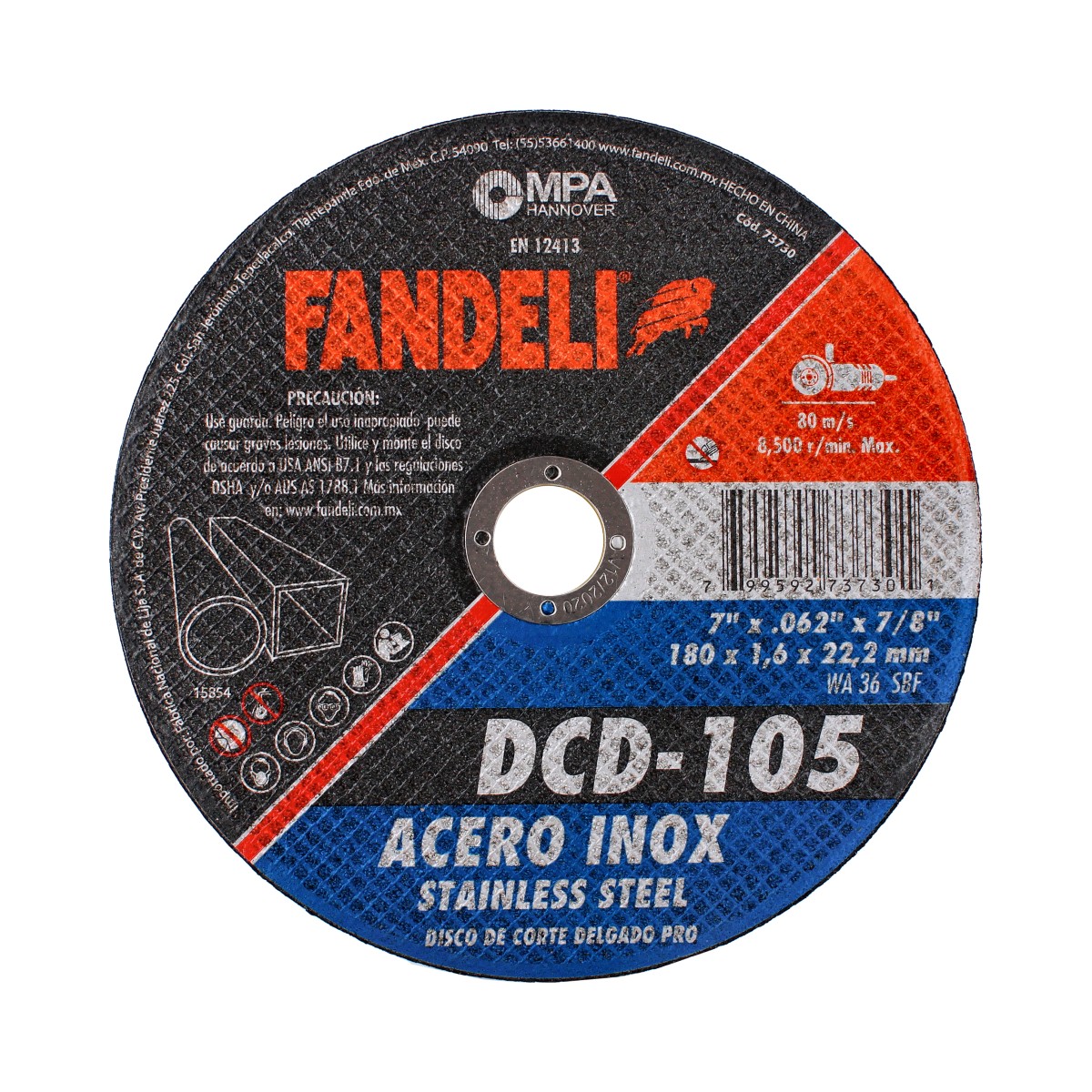 Disco para corte Acero inoxidable 7" DCD-105 Fandeli