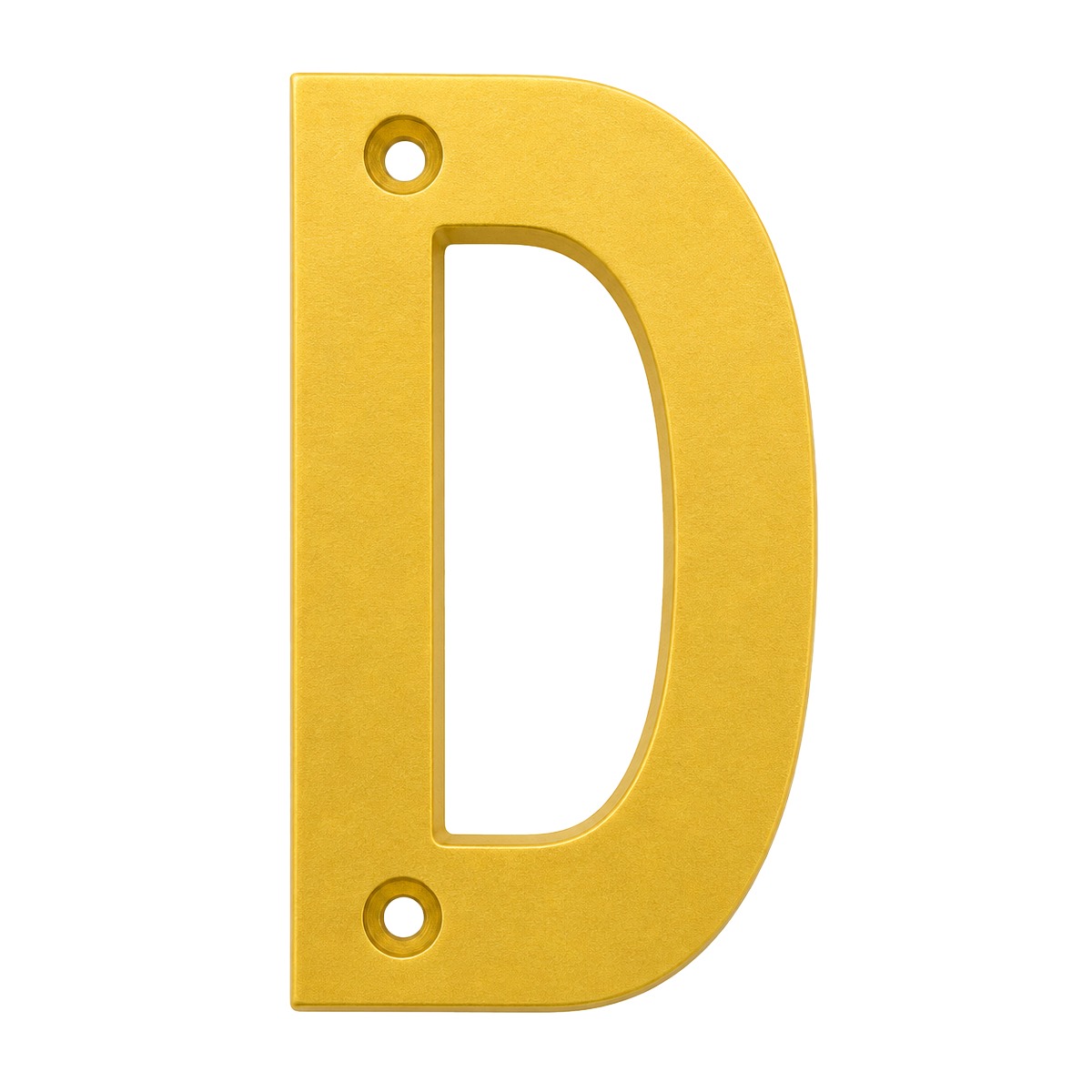 Letra "D" decorativa 83 mm de aluminio dorado
