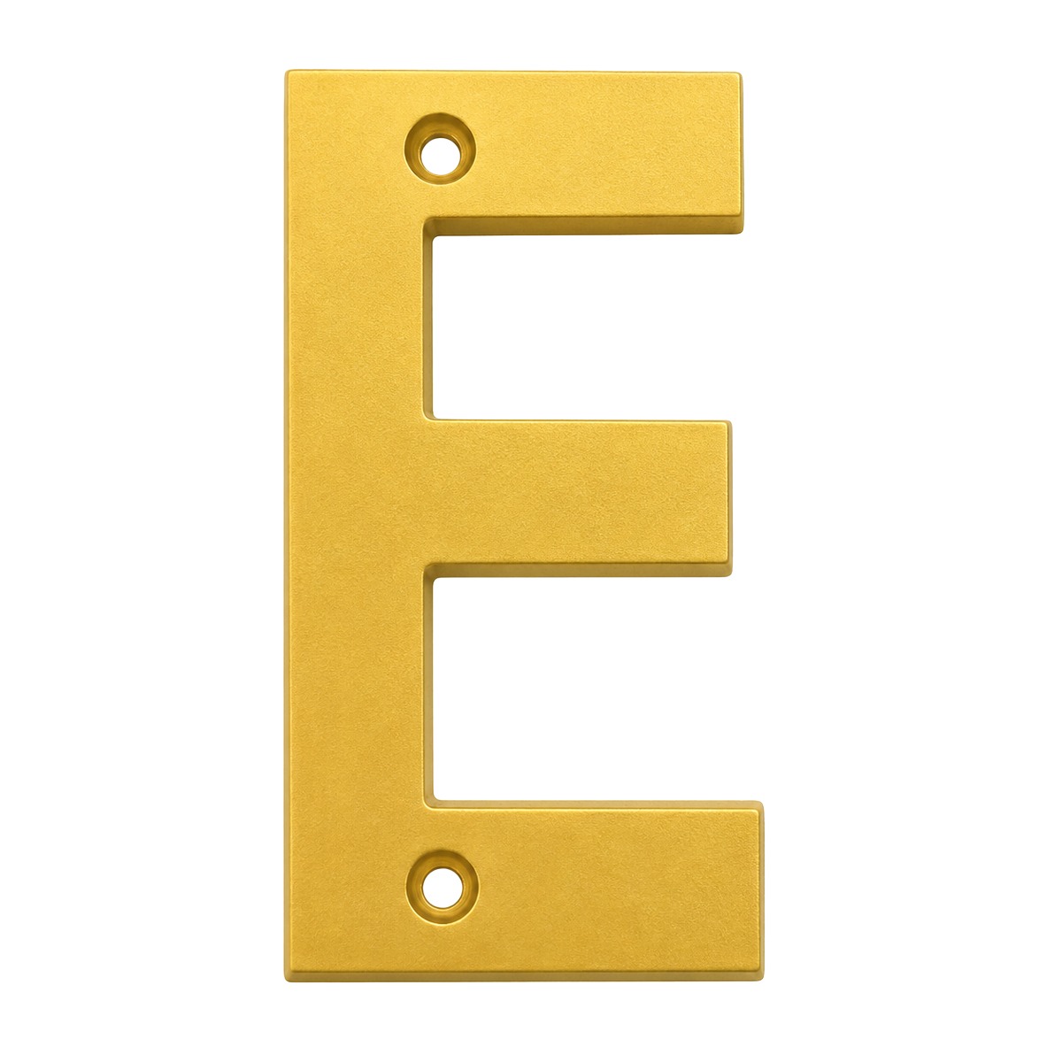 Letra "E" decorativa 83 mm de aluminio dorado