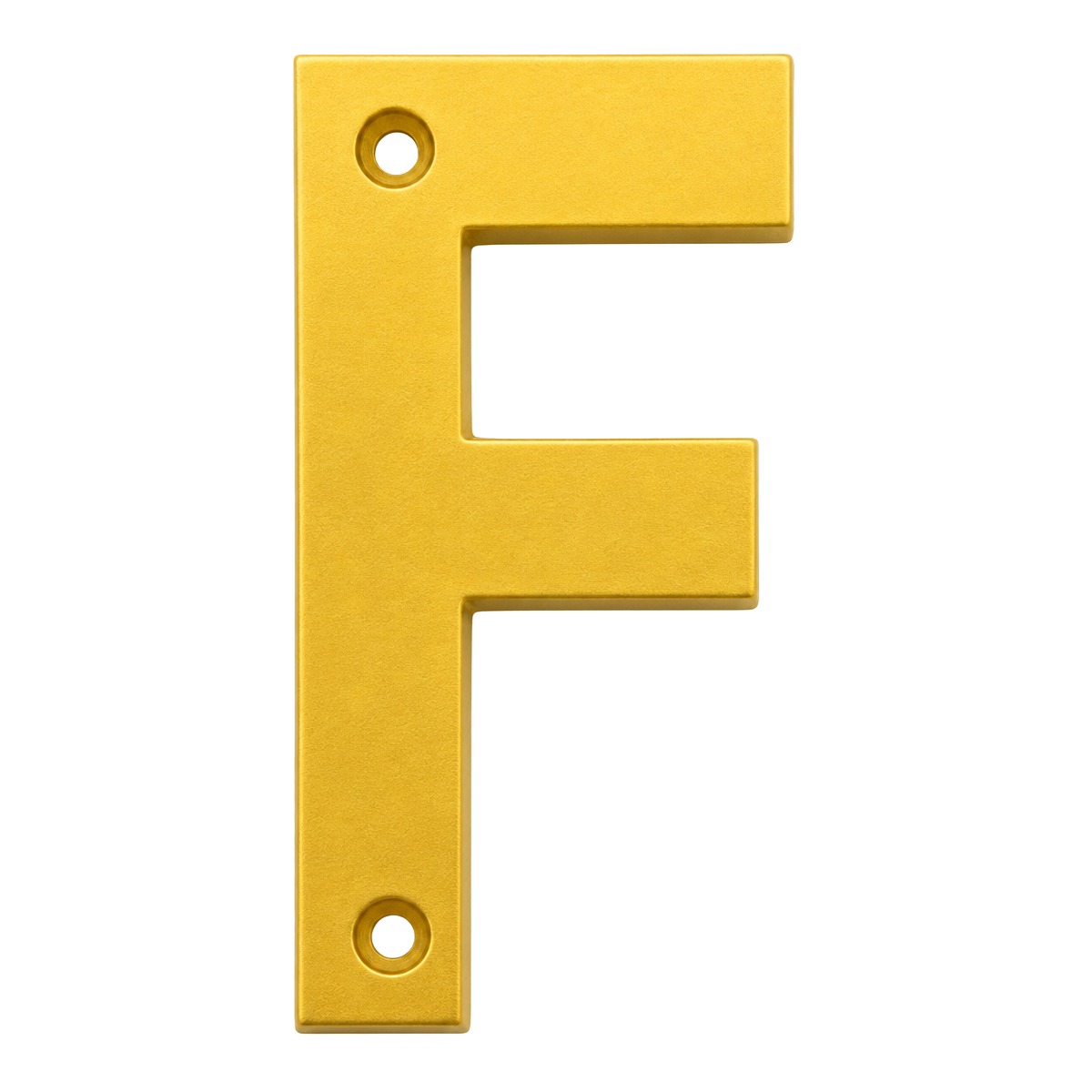 Letra "F" decorativa 83 mm de aluminio dorado