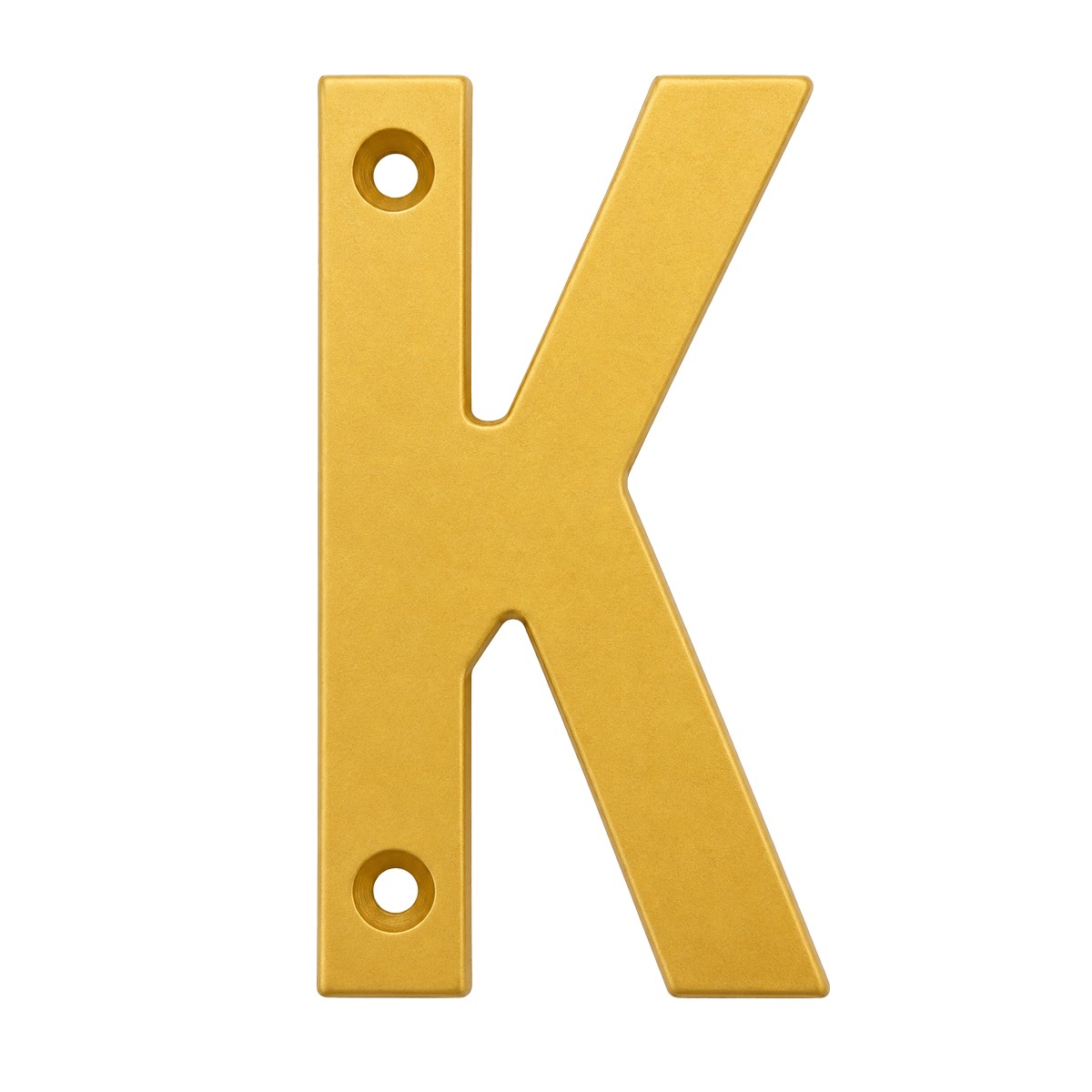Letra "K" decorativa 83 mm de aluminio dorado