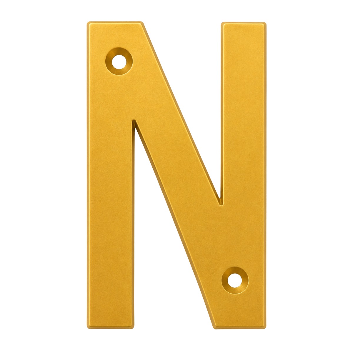 Letra "N" decorativa 83 mm de aluminio dorado